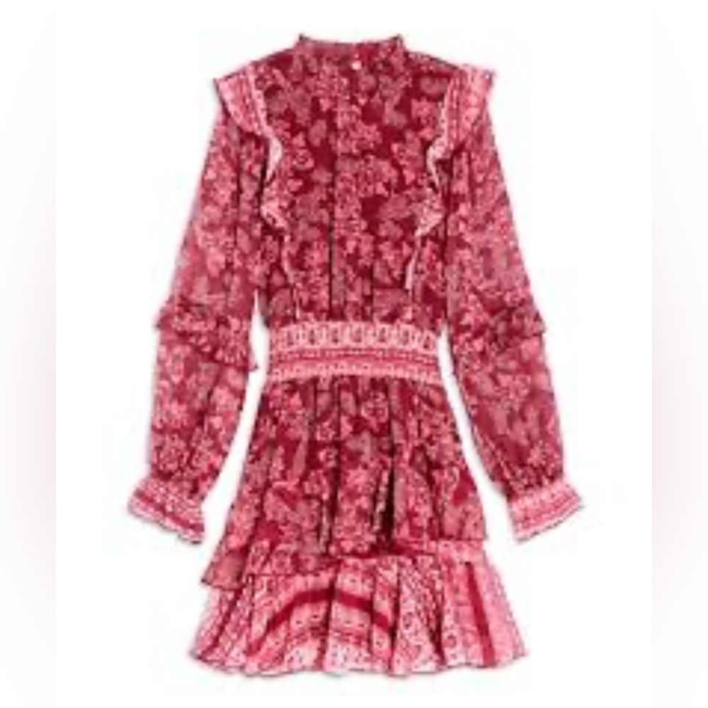 Aqua Girls Paisley Ruffle Long Sleeve Mini Dress Size Small